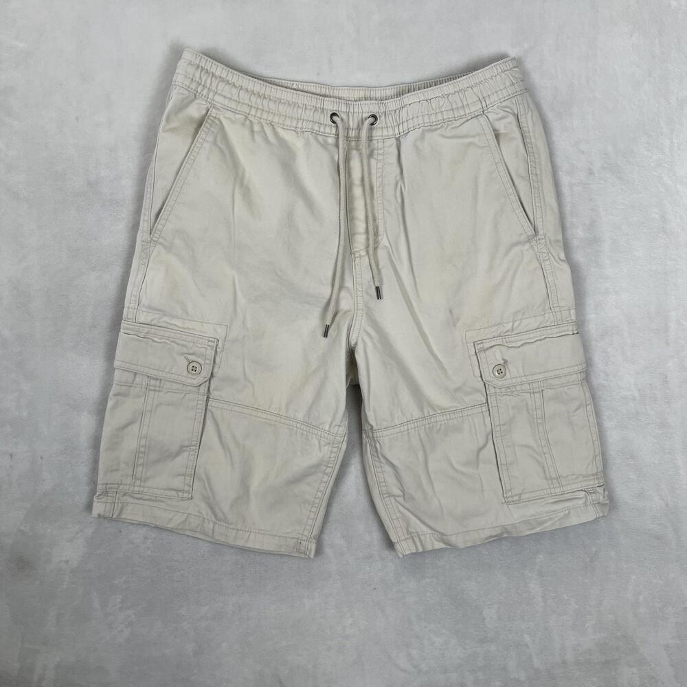 Vintage Mossimo Supply Co Cargo Shorts Mens Small 33 Beige Elastic Waist Y2K